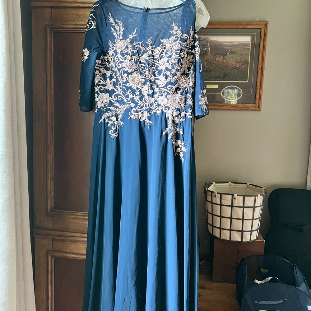 Betsy&Adam Navy Blue Dress with rose gold Embroidery